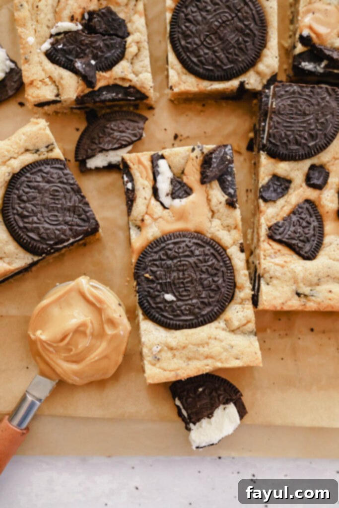 Close-up of Peanut Butter Oreo Bar texture