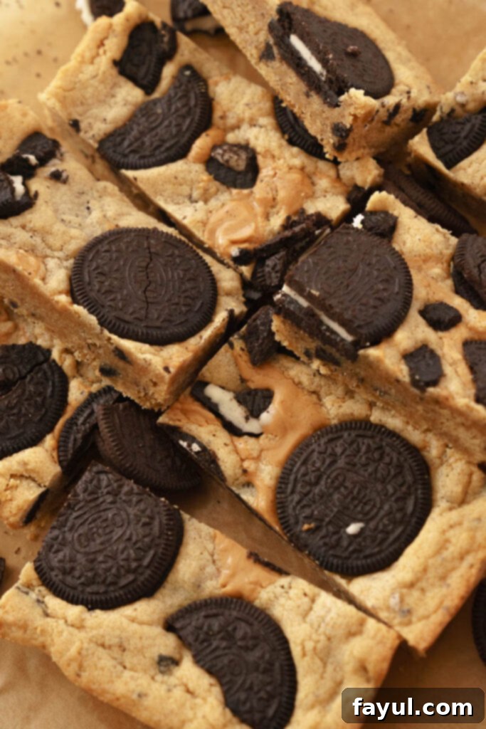 Peanut Butter Oreo Bar with a bite taken out