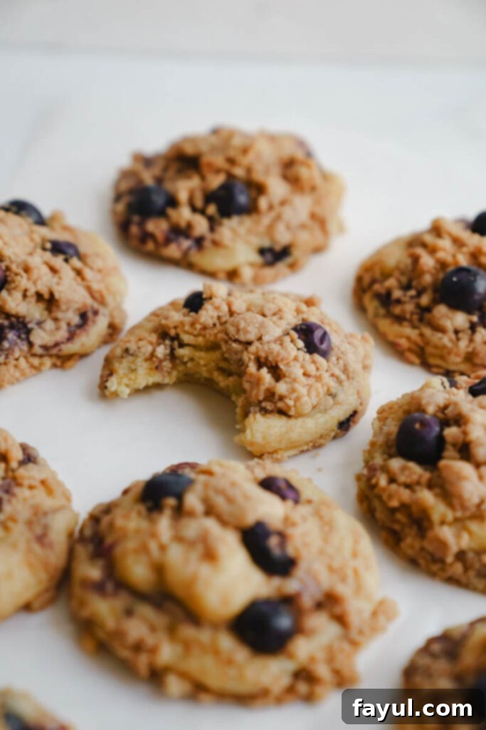 Delicious lemon blueberry muffin cookies arranged on a serving plate.