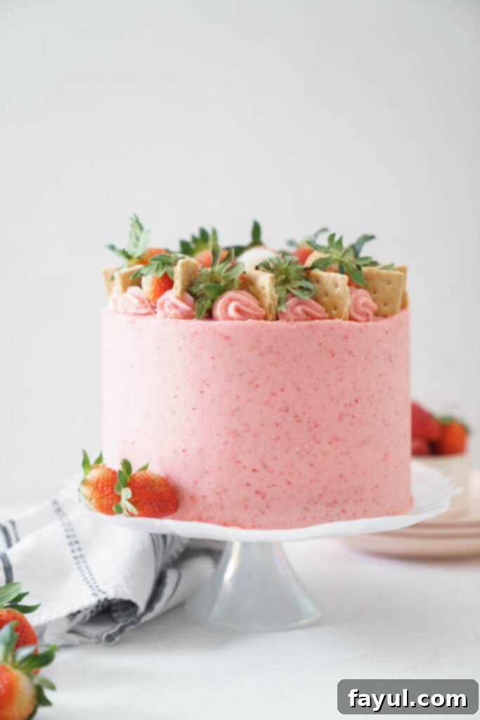 Close-up of S'mores Strawberry Cake frosting