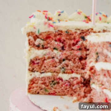 Fresh strawberry funfetti cake with cream cheese frosting