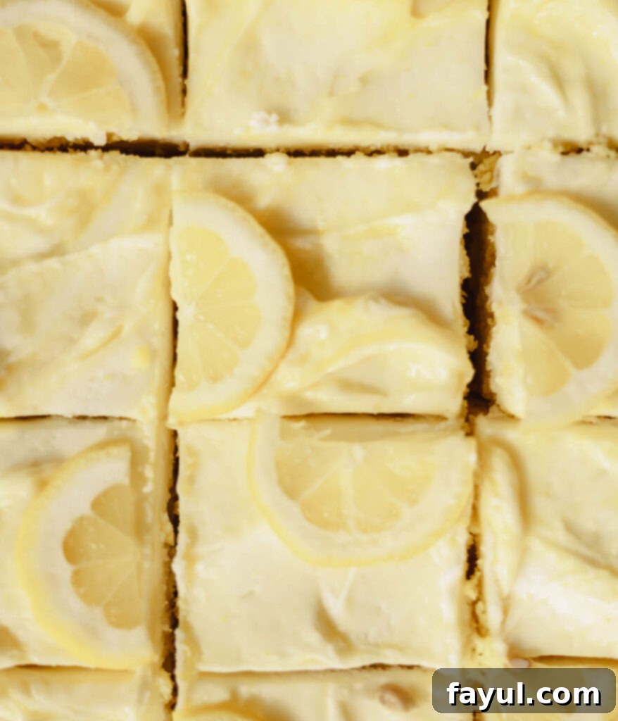 Lemon sheet cake with a fork