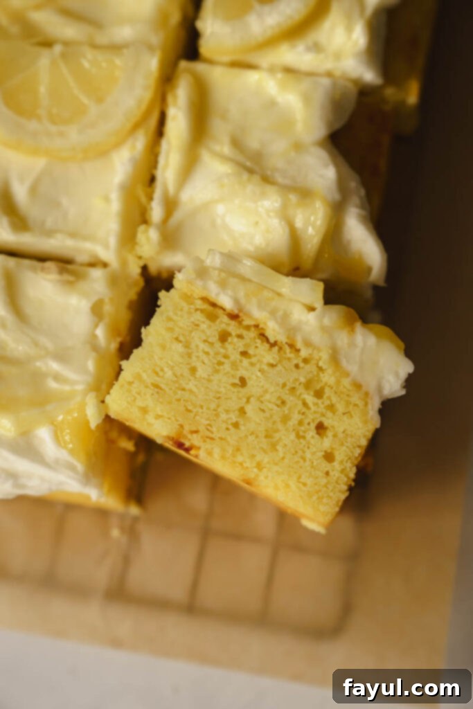slice of lemon sheet cake