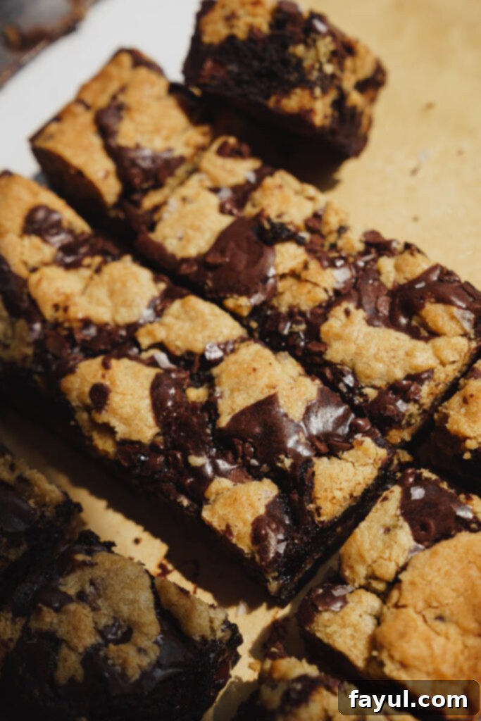 Delicious brookie bars cooling on a wire rack.