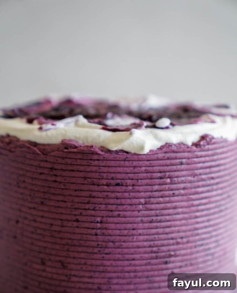 Beautifully decorated blueberry cheesecake cake with fresh berries on top