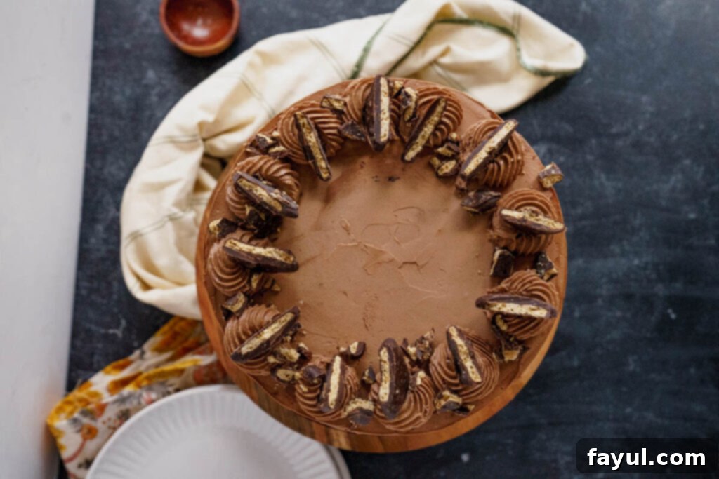 Chocolate Graham Cracker Cake on a rustic wooden board