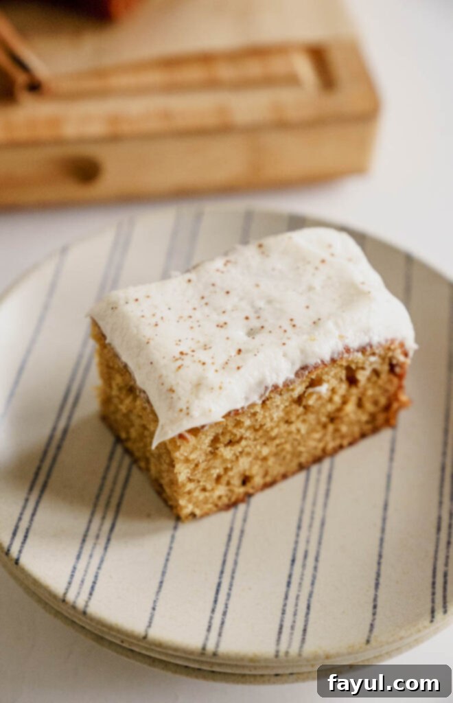 Close-up of Spice Cake with Cream Cheese Frosting texture