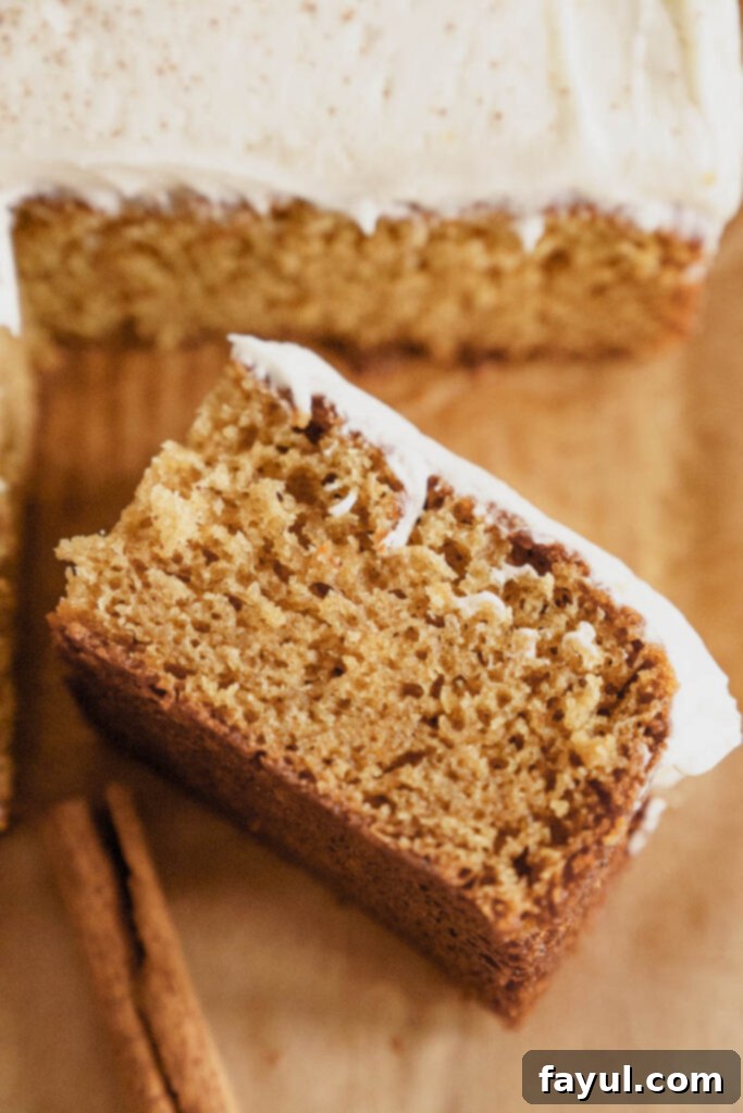 Spice Cake with a spoonful of cream cheese frosting