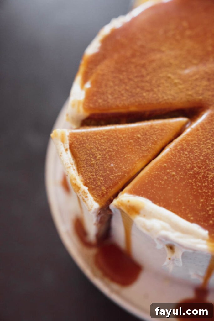 Top view of the Chai Caramel Cake with generous caramel drizzle