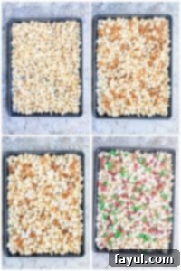 Prep image showing ingredients being combined on a large cookie sheet on a white counter.
