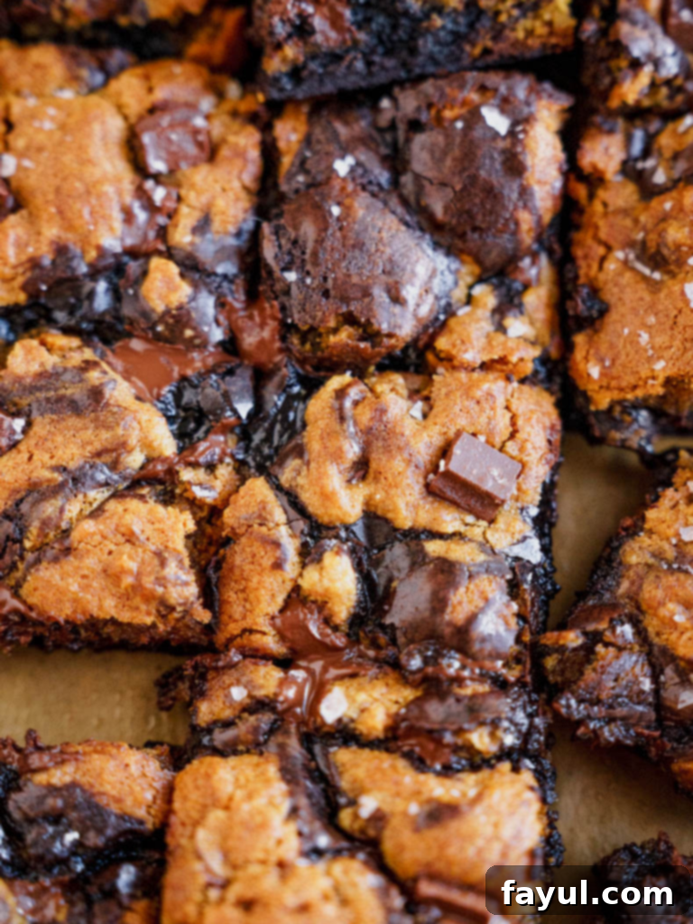 Delicious Pumpkin Brookies cut into squares, showing layers of chocolate brownie and spiced pumpkin cookie