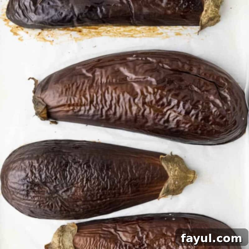 Overhead view of process shot 4 - the eggplants are done when they are tender and caramelized with deep golden-brown marks. Ready to be served with the garlic dill yogurt sauce.
