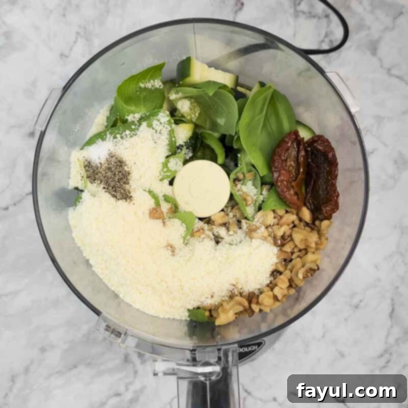 Overhead view of process shot 2 - place all ingredients into a food processor or blender.