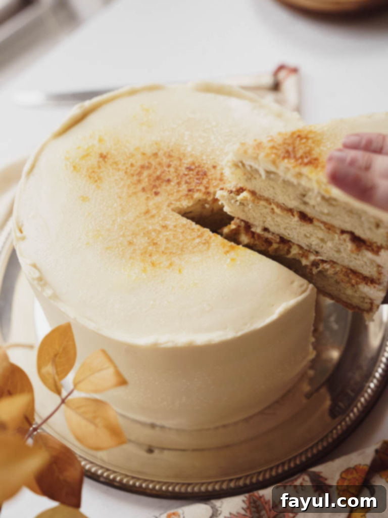 Decadent Banana Creme Brûlée Cake with caramelized sugar topping