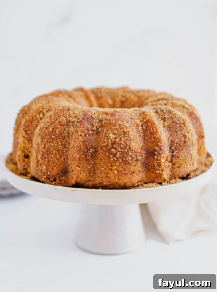 Pumpkin Churro Bundt Cake with a slice removed