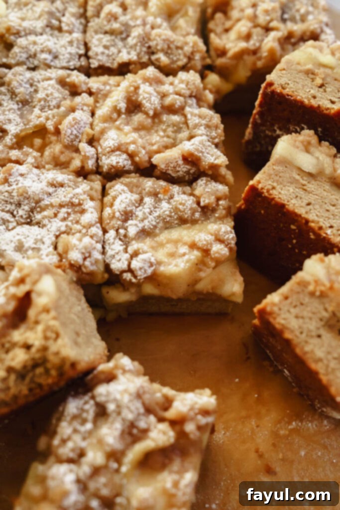 Close-up of Apple Crisp Blondies with streusel topping