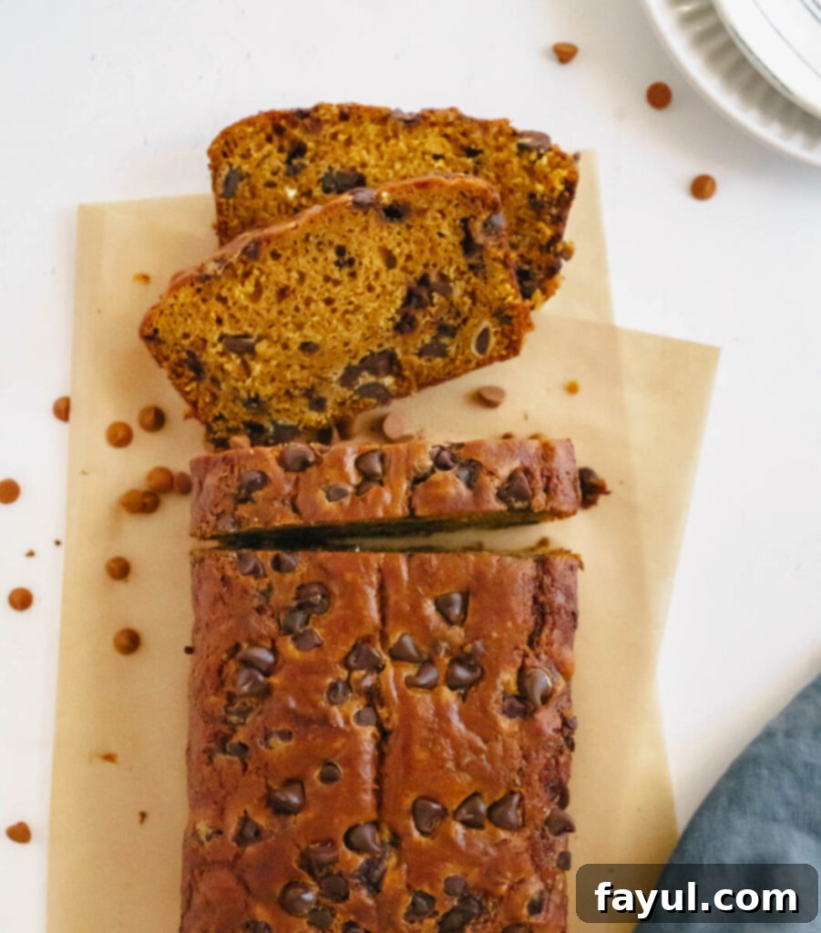 Delicious Pumpkin Chocolate Chip Bread, sliced