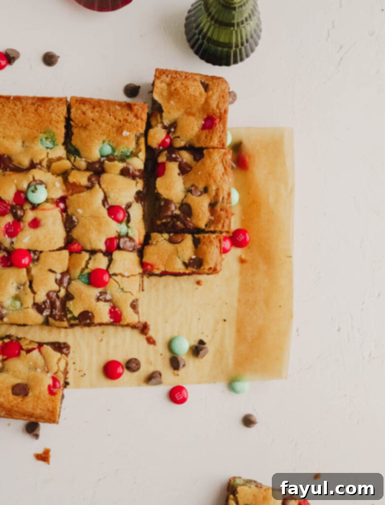 Another close-up of Oreo M&M Blondies, highlighting the colorful M&Ms