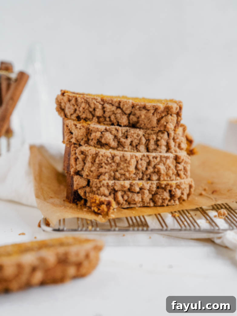 Moist Pumpkin Bread with Streusel Topping ready to be served
