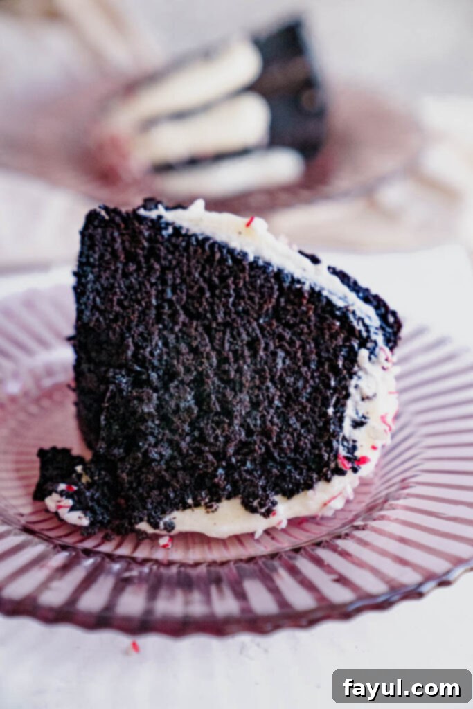chocolate peppermint bundt cake on a holiday table