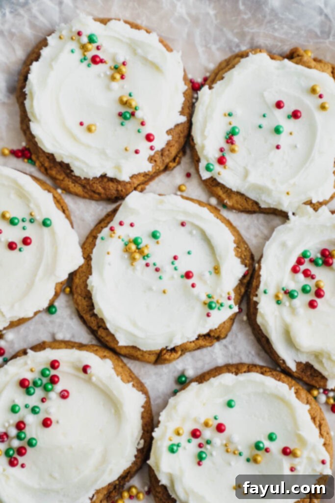 Two Frosted Gingerbread Cookies stacked with a bite taken out of the top one.