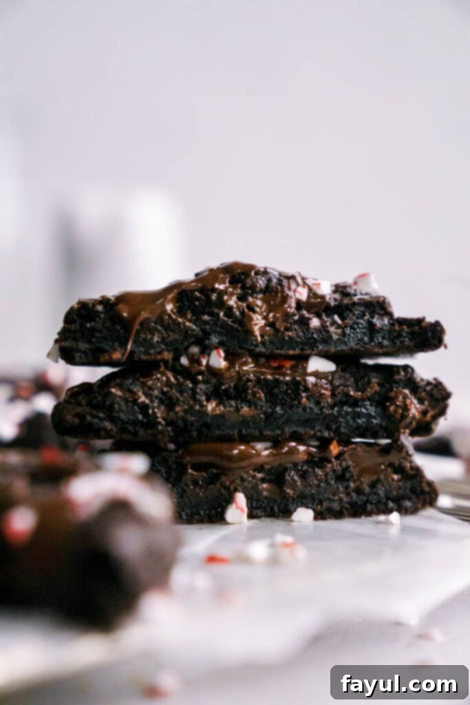A close-up shot of a baked Double Chocolate Peppermint Cookie