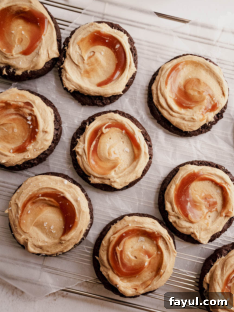 Decadent Chocolate Salted Caramel Cookie with a perfect frosting swirl