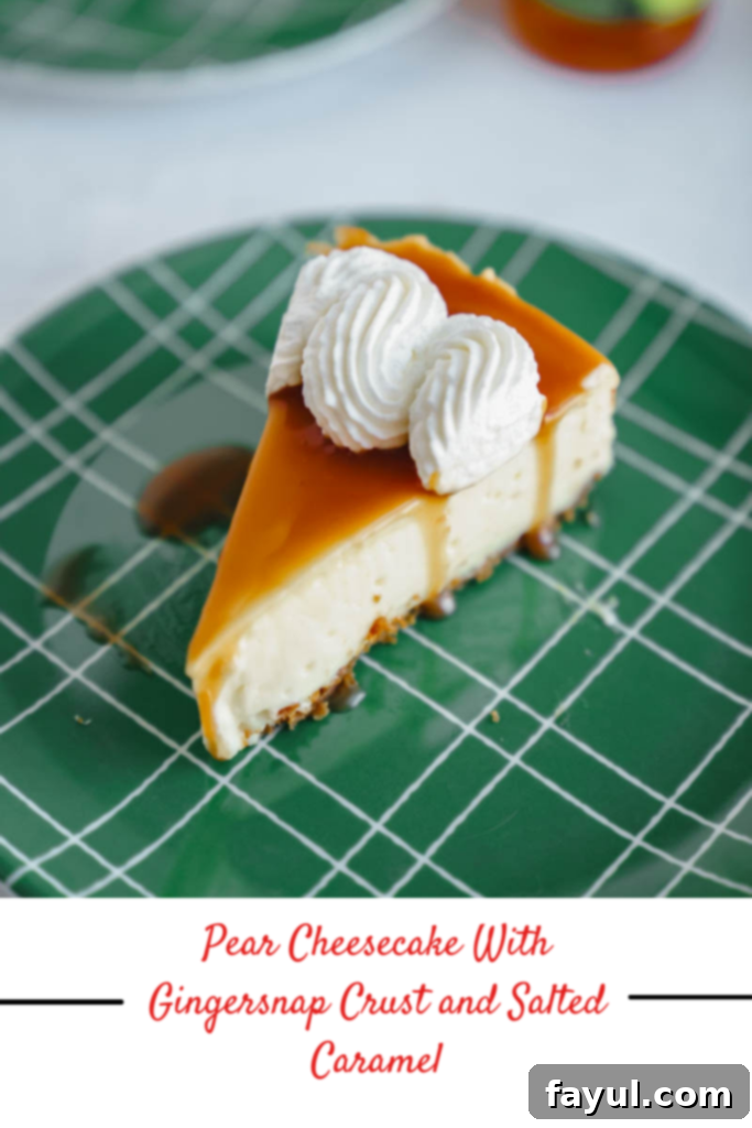 Pear cheesecake slices on a wooden board