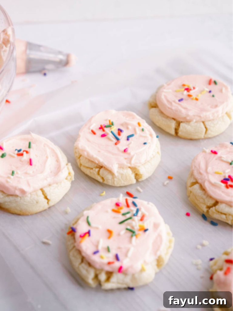 Lofthouse Sugar Cookie Copycat with fluffy pink frosting and sprinkles