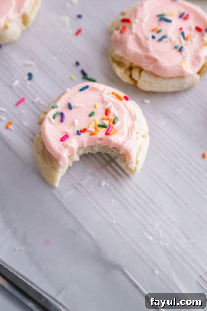 Close-up of fluffy Lofthouse style sugar cookies, unfrosted