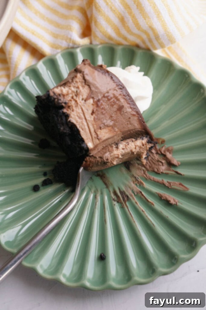 Chocolate Mousse Cheesecake with a single slice removed