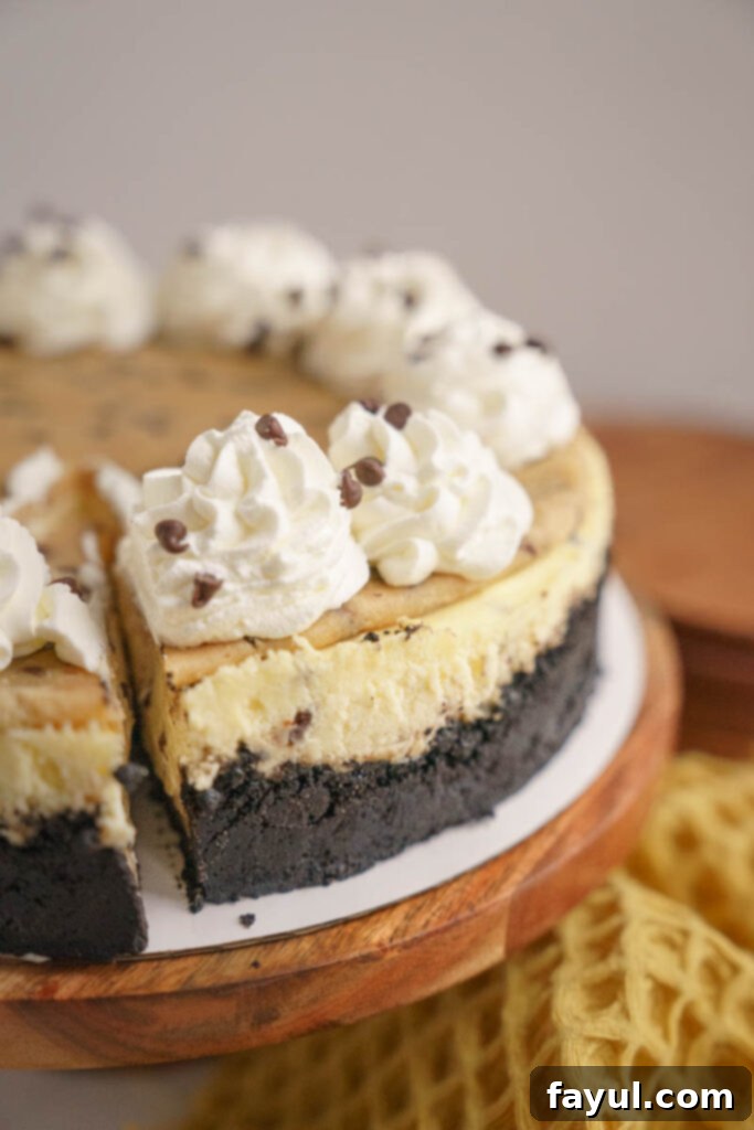 Pouring creamy cheesecake batter over cookie dough layer