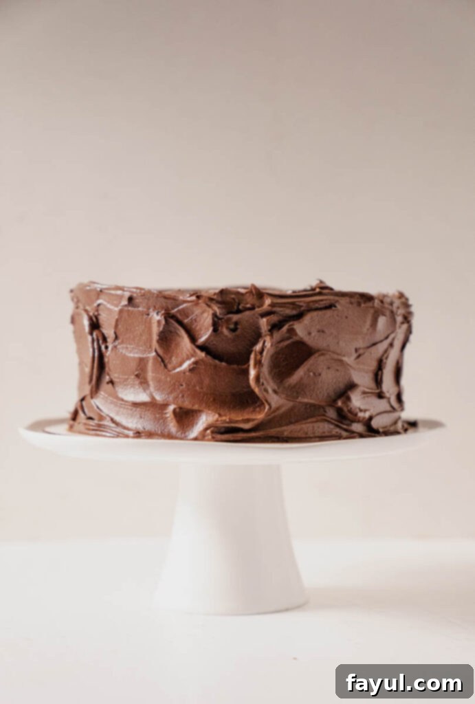 Portillo's Chocolate Cake slice on a fork, ready to be eaten.