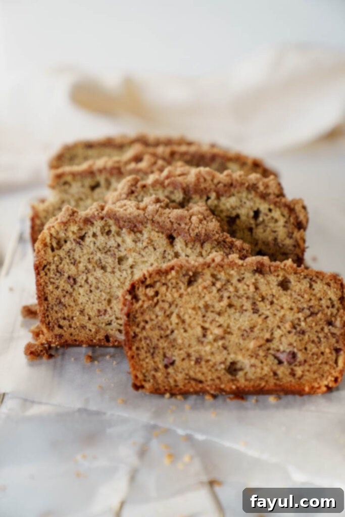 Overhead view of freshly baked Banana Bread with Streusel