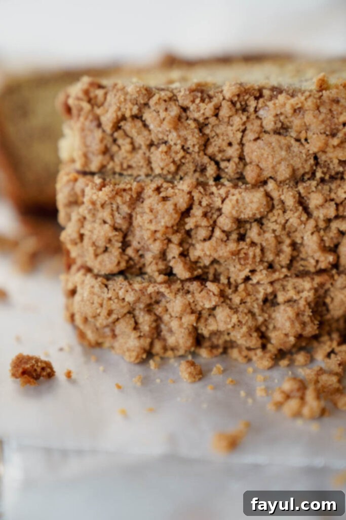 Two slices of Banana Bread with Streusel on a plate