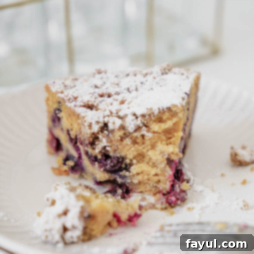 Blueberry Coffee Cake with a slice removed