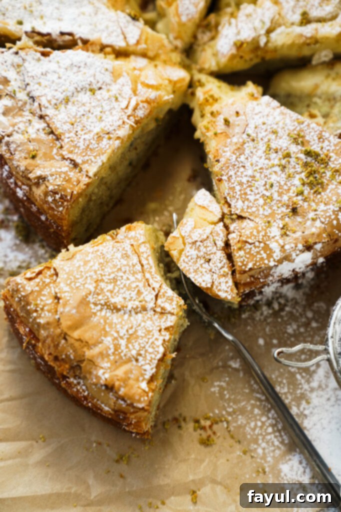 The pistachio cake batter in a pan before adding the cream cheese layer