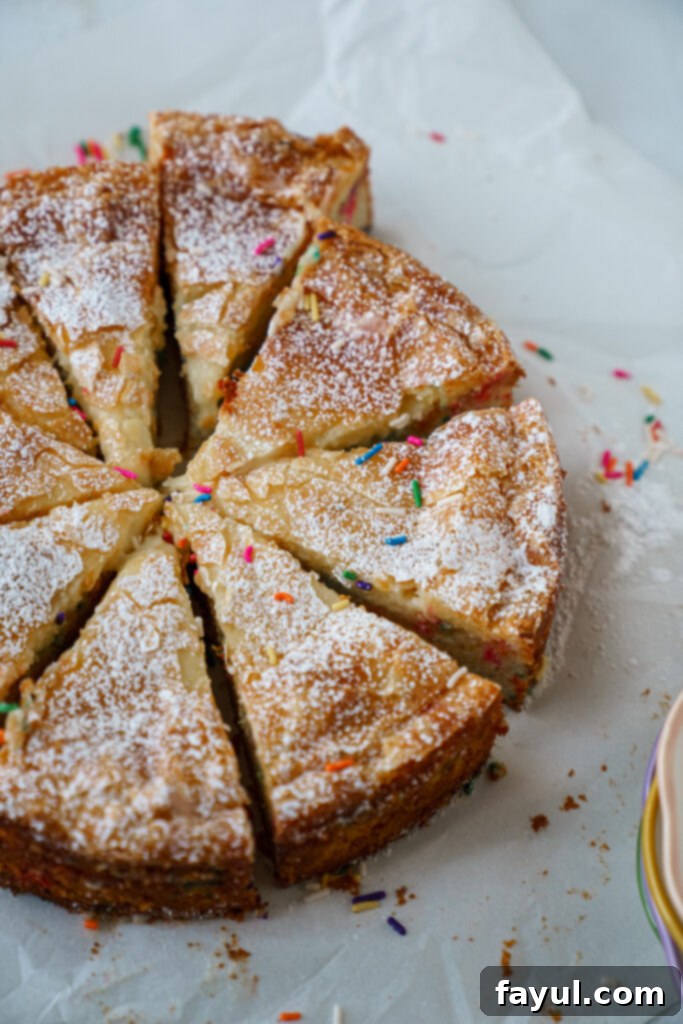 slice of funfetti gooey butter cake on a plate