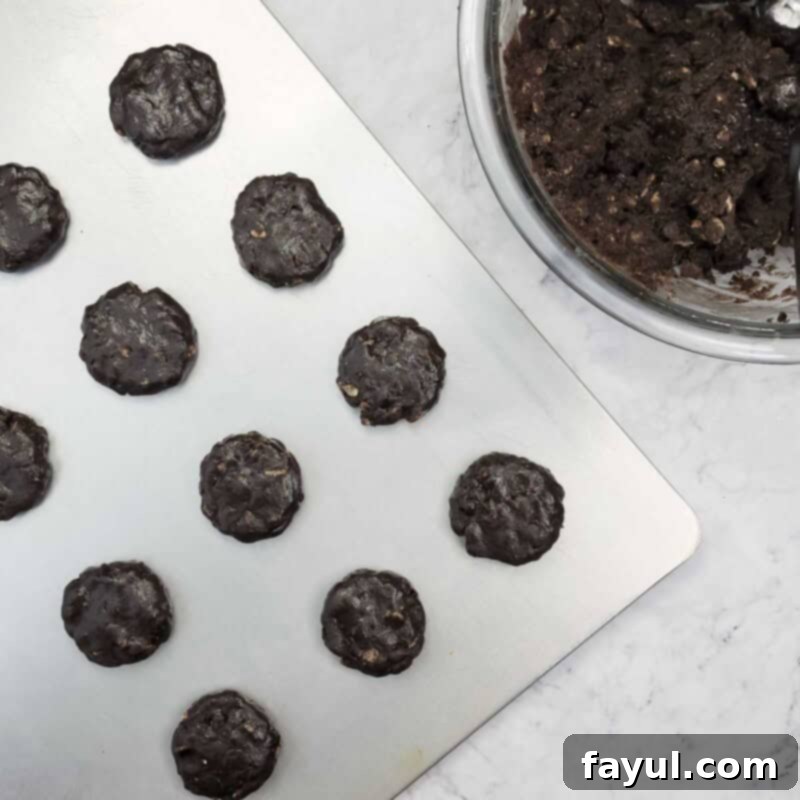 Overhead view of process shot 4 - place on an ungreased cookie sheet, and flatten slightly.