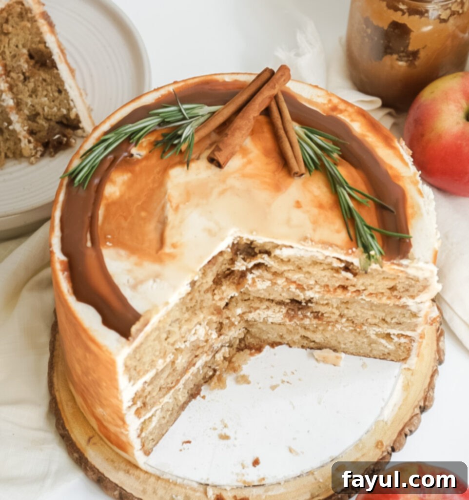 Beautifully decorated Cinnamon Caramel Apple Cake slice