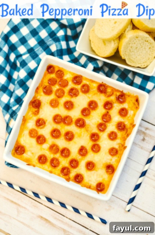 Baked Pepperoni Pizza Dip, a warm, cheesy, and irresistible dip filled with pepperoni, perfect for sharing.