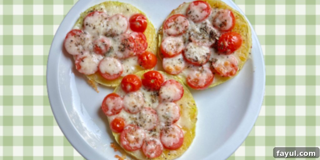 Butternut Squash Mini Pizzas, showing individual low-carb, gluten-free pizza bases made from butternut squash, eggplant, or zucchini, topped with fresh ingredients.