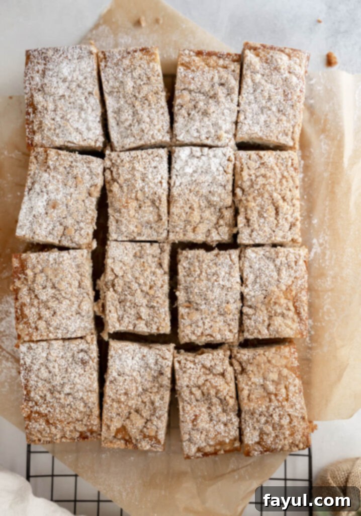 Banana Coffee Sheet Cake with cinnamon topping and powdered sugar