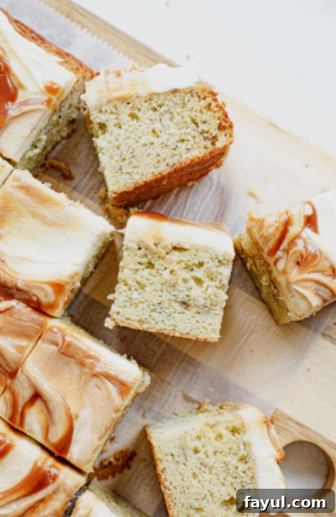 slice of banana caramel cake with a fork