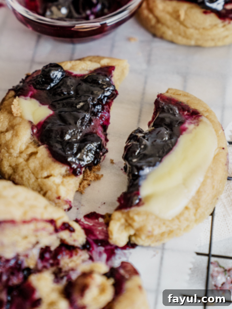 Delicious Blueberry Cheesecake Cookies on a white plate