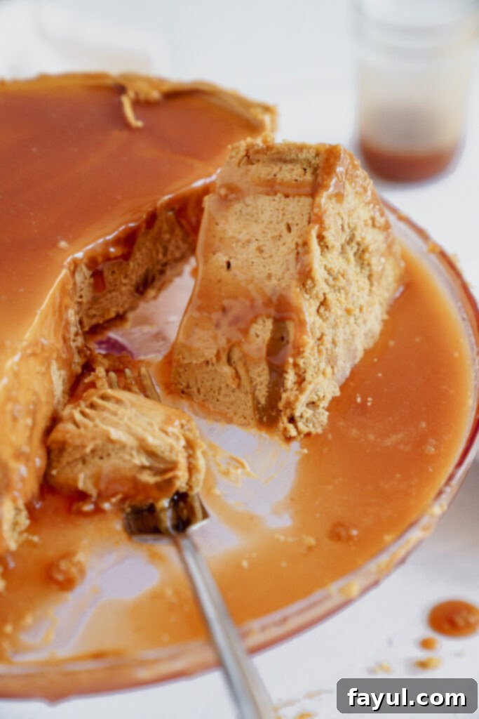 Close-up of the creamy dulce de leche cheesecake