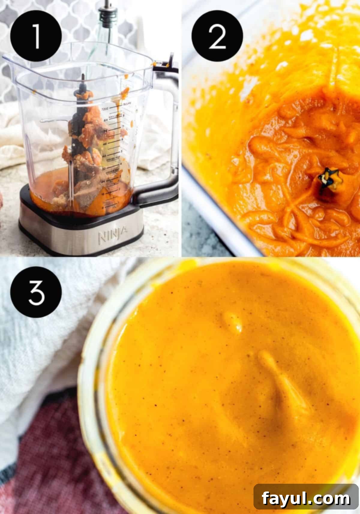 Prep image chowing how to make pumpkin dressing with black numbers.