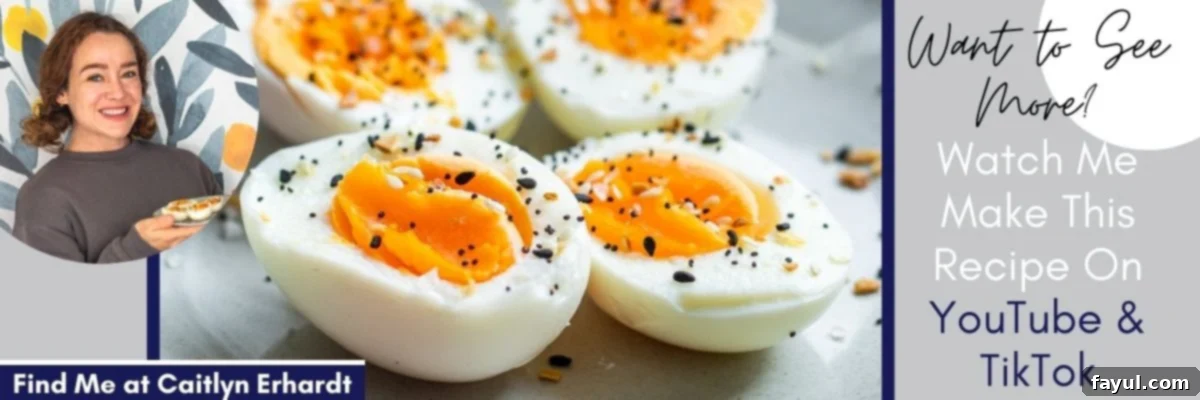 Promo image for youtube and tiktok air fryer video with egg image and white and blue text. 