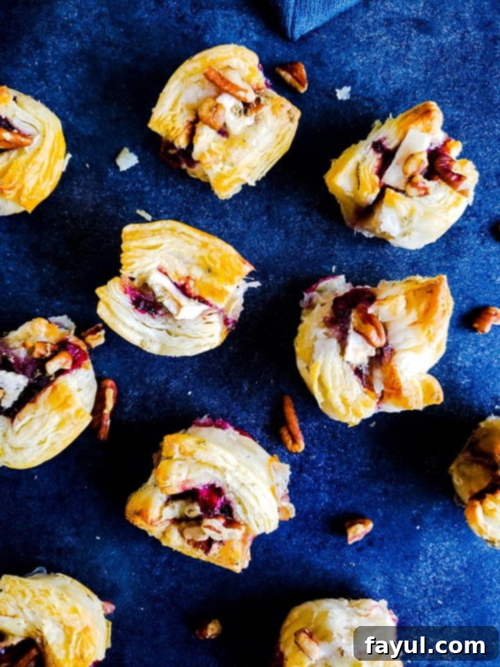 Delicious Blackberry Brie Bites with Pecan Sage topping, a simple and fast holiday appetizer recipe perfect for Thanksgiving and Christmas parties. Easy to hold and ready in just 20 minutes.
