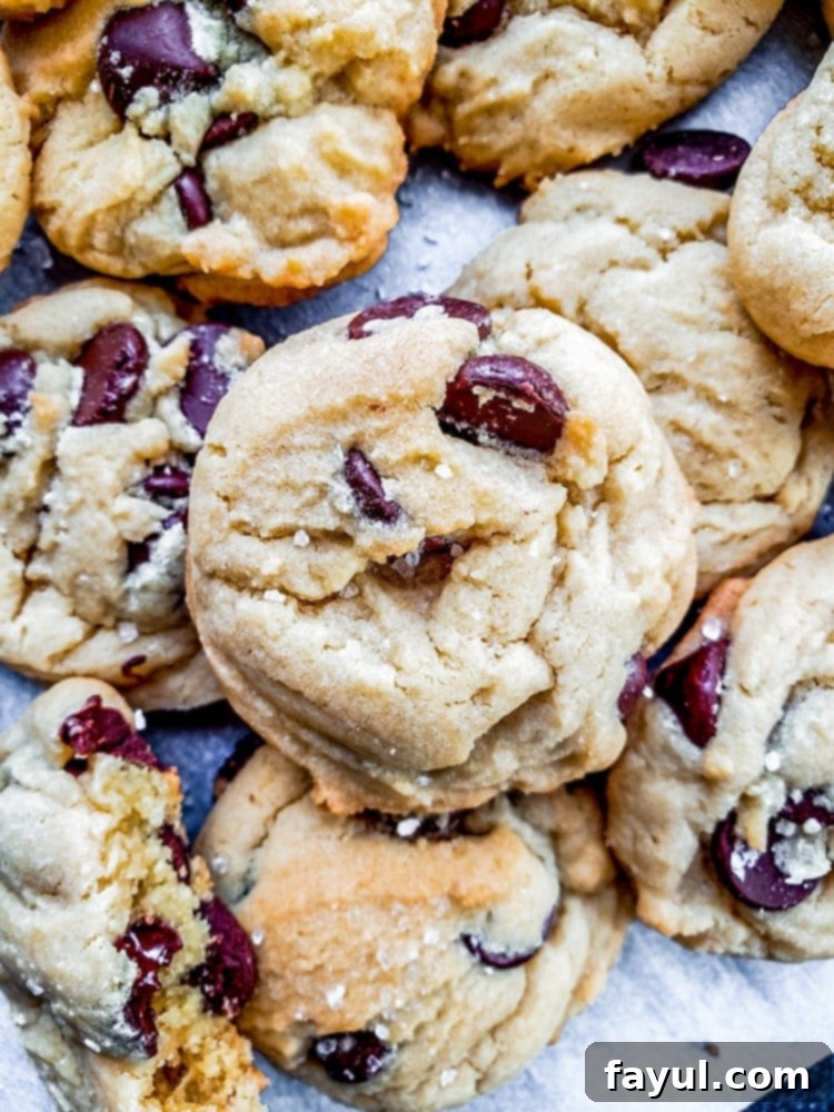 Perfect Salted Chocolate Chip Cookies 16 A perfectly baked salted dark chocolate chip cookie with melty chocolate, ready for a bite. Best treat for any occasion including holidays, birthdays, or for a school treat. Packed with dark chocolate chips and topped with a hint of sea salt these cookies are easy and require no chilling.